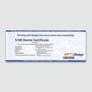 Budget Rent A Car Gift Certificate