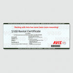 Avis Rent A Car Gift Certificate